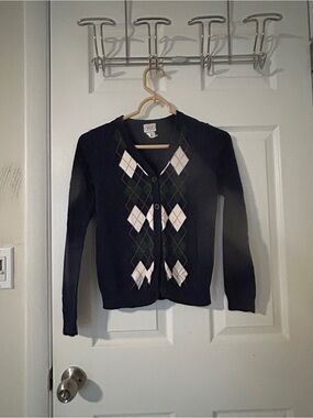 Talbots Kids Size 12 Navy Argyle Button Cardigan Sweater